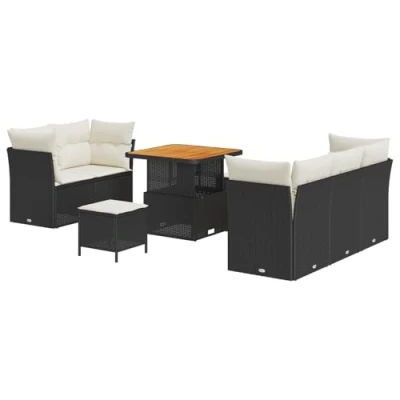 Afbeelding van vidaXL 8 delige Tuin Sofa Set met Kussens Zwart Poly Rattan Acacia