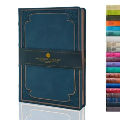 Afbeelding van VICTORIA&#039;S JOURNALS Kunstleer vintage dagboek harde kaft gevoerd notitieboek oud uitziend reisdagboek donkerblauw, 5,7 &quot;x 8,1&quot; ¡
