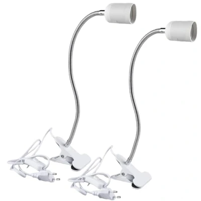 Afbeelding van 2 stuks E27 klemlampen, lampfitting, 360 verstelbare zwanenhals, klemlamp, lange kabel met schakelaar en stekker, lampfittingen voor dieren, groeiende planten, tafellamp (zonder gloeilamp)