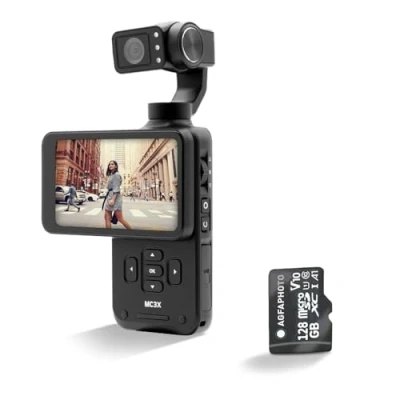 Afbeelding van AgfaPhoto Realimove MC3X Caméra Gimbal 3 Axes 4K Ultra HD, Écran Tactile Rotatif 3,5&quot;, Suivi de Visage, Grand Angle 120, Wi Fi, Autonomie 170 min, USB C Noir