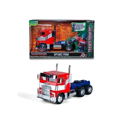 Afbeelding van Jada Toys Transformers Optimus Prime (T7) Autotruck uit opkomst van de beesten, Cast modelauto voor kinderen en volwassenen vanaf 8 jaar, 1:24, 27 cm, rood blauw