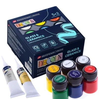 Afbeelding van 5 + 2 1 Decola Porselein Verf Set 5x20ml En 2x18ml Permanente Voor Glas Keramiek Hoge Dekking Op Donkere Oppervlakken Gemaakt Door Neva Palette