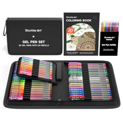Afbeelding van Shuttle Art gelpennen, set van 120 60 gekleurde gelpennen met vullingen voor volwassenen, kleurboeken, tekenen, doodling, knutselen, scrapbooking journaling