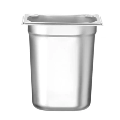 Afbeelding van HENDI Gastronorm container, temperatuurbestendig van 40 tot 300C, geschikt voor ovens, bain marie en vriezers, chafing dishes, versterkte hoeken, 3.4L, GN 1/6, 176x162x(H)200mm, roestvast staal
