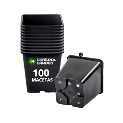 Afbeelding van CONTROL GARDEN Set van 100 zwarte vierkante bloempotten voor planten, 8 x 7 cm, kunststof potten bloemen en zaaien, ideaal binnen buiten, bloemen, stekken zaden