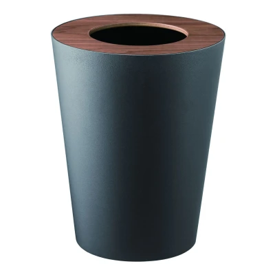 Afbeelding van Yamazaki Papierbak Rin Rond Zwart Donkerbruin Hout 23x23x28cm 10Ltr