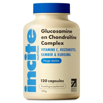 Afbeelding van Glucosamine en chondroïtine complex met hoge sterkte MSM, vitamine C, gember, rozenbottel kurkuma 120 premium capsules gewrichtsverzorgingssupplementen gemaakt in het VK door Incite Nutrition