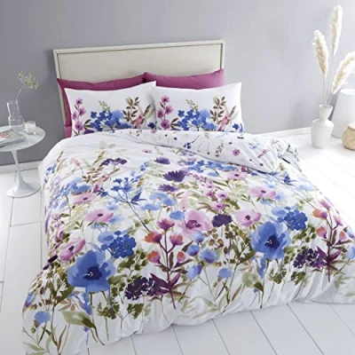 Afbeelding van Catherine Lansfield Platteland Bloemen Omkeerbare Dubbele Dekbedovertrek Set met Kussenslopen Wit