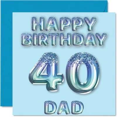 Afbeelding van 40e verjaardagskaart voor papa blauwe glitter feestballonnen gelukkige verjaardagskaarten 40 jaar oude vader van zoon dochter, 145 mm x verjaardag wenskaarten cadeau
