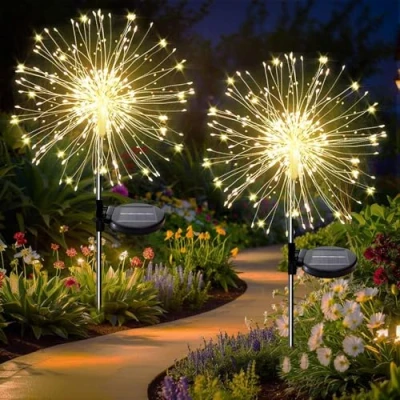 Afbeelding van Dekofun Gartendeko solarlampen voor buiten, 2 stuks, 120 leds, vuurwerk, tuinverlichting, 8 modi, zonneverlichting, paardenbloem, weerbestendig, zonnestekker, tuinverlichting terras,