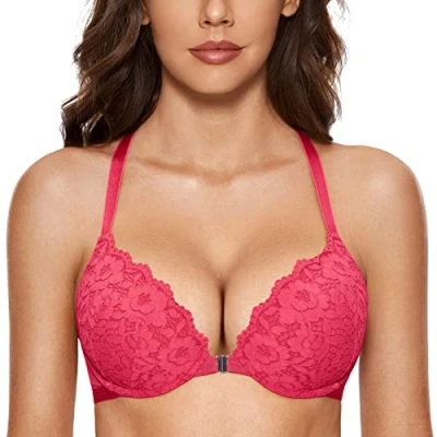 Afbeelding van DOBREVA Dames Voorsluiting Top Push Up Beha Met Beugel En Inzetstukken Bright Rose 85C