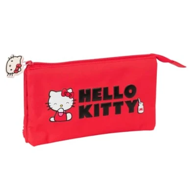 Afbeelding van Safta Hello Kitty ICONIC Drievoudige pennenetui, kinderetui, ideaal voor schoolgaande kinderen, comfortabel en veelzijdig, kwaliteit sterkte, 22 x 3 12 cm, Rood, Wit, M, casual,