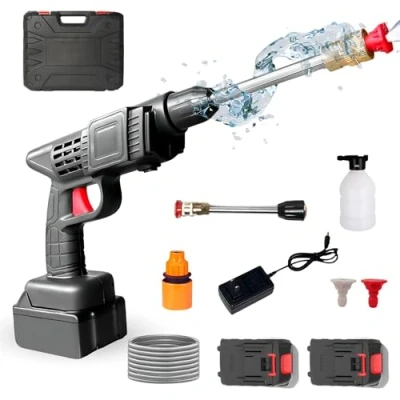 Afbeelding van Draagbare Hogedrukreiniger Draadloze. Accu met 2 Oplaadbare 48V Batterijen / 30 45min. Hogedruk Reinigingspistool 35Bar/500PSI en 1500mAh/300W Draagkoffer Accessoires Auto
