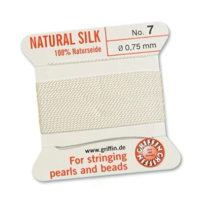 Afbeelding van Griffin 100% Natuurlijke Zijde Kralen Koord String Thread Wit 2 meter met één Naald Maat 0.75mm