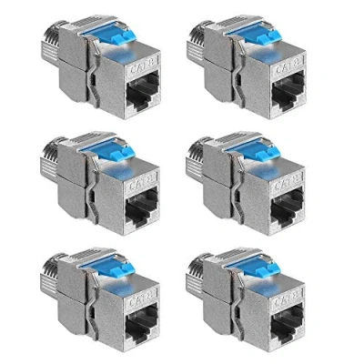 Afbeelding van kwmobile 6x keystone adapters voor CAT8 kabels Geschikt RJ45 poort Met afgeschermde metalen behuizing Overdrachtssnelheid 40 Gb/s