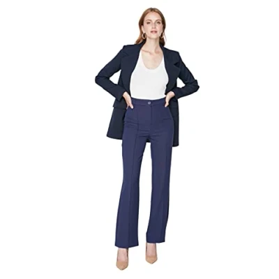 Afbeelding van Trendyol Dames Basic Hoge Taille Flare Been Rechte Broek, Navy Blue, 66