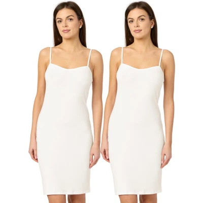 Afbeelding van Merry Style MS MS10 203 UW 2P Dames Onderjurk 2 Pack Nachthemd kort V neck verstelbare Spaghetti bandjes Viscose Ecru/Ecru (2Pack) L