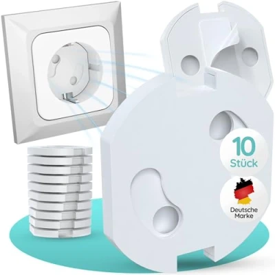 Afbeelding van Stekkerbescherming, 10 stuks, stekkerbeveiliging voor kinderen met draaimechanisme, kinderbeveiliging stopcontact sterke kleefkracht, eenvoudige montage en veilige omgeving baby&#039;s