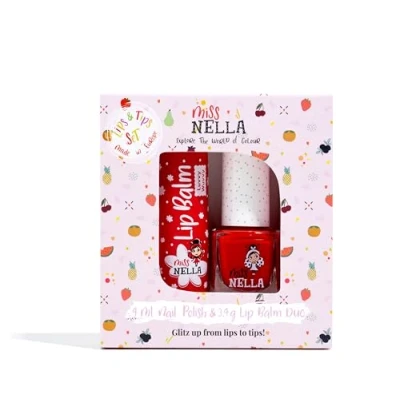 Afbeelding van Miss Nella LUVVY WUVVY Hypoallergene lippenbalsem speciaal voor kinderen + Strawberry &#039;N&#039; Cream verwijderbare nagellak