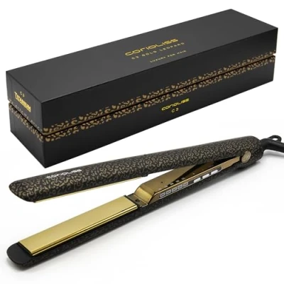 Afbeelding van Corioliss C3 Professionele Stijltang Extra Lange Titanium Platen Perfect voor Steilen en Golven Tot 235 Ionisch Antifrizz Luipaard Goud