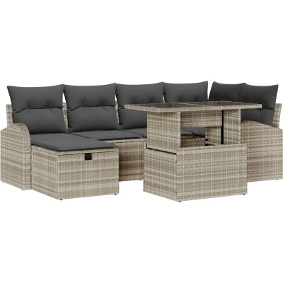 Afbeelding van vidaXL 7 delige tuinsofa set met kussens Lichtgrijs Poly Rattan
