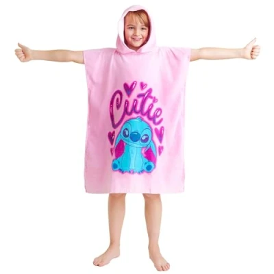 Afbeelding van Disney Stitch handdoek met capuchon voor kinderen, absorberende badhanddoek zwembad, strandvakantie essentials (roze, 6 9 jaar)