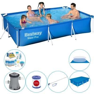 Afbeelding van Bestway Steel Pro Rechthoekig Zwembad 300 x 201 66 cm Blauw Inclusief Accessoires