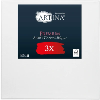 Afbeelding van Artina Set van 3 Schildersdoeken 60x60 cm FSC® Schildersdoek Stuks Premium Canvas Dubbel Geprimed Spieraam Wit