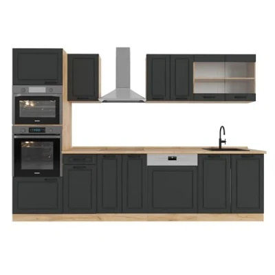 Afbeelding van Vicco Complete keukeneenheid R Line, Antraciet landhuis/gouden eik, 300 cm met hoge kast, zonder werkblad