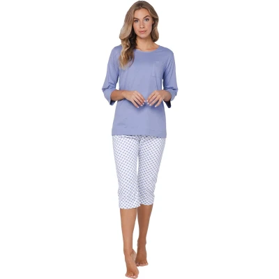 Afbeelding van Pastunette Blue Fog Pyjama Bio Katoen Capri Blauw/Wit Maat 36