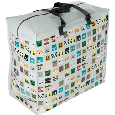 Afbeelding van Minecraft Gezichten Grote Boodschappentas met Rits Opbergtas 48x55x28cm