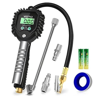 Afbeelding van WZTO Digitale bandenspanningsmeter en bandenpomp, geijkte luchtdruktester, 255 psi, hoge precisie, met lcd scherm, voor alle voertuigen, vrachtwagens, motoren