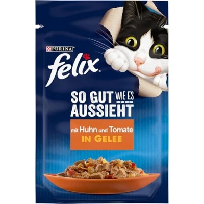 Afbeelding van FELIX Zo goed als het eruit ziet kattenvoer nat in gelei, met kip en tomaat, 26 stuks (26 x 85 g)