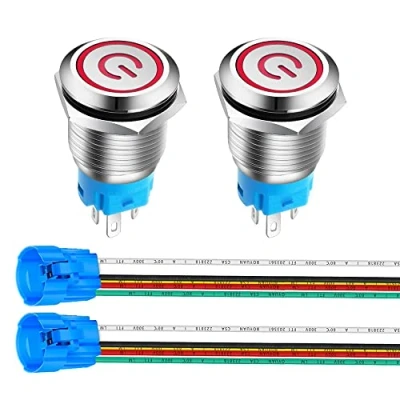 Afbeelding van Gebildet 2pcs 0.63&#039;&#039;/16mm Roestvrijstalen Vergrendelende Drukknopschakelaar 12V 24V 5A Voedingssymbool LED 1NO1NC SPDT AAN UIT Waterdichte Tuimelschakelaar met Draadstekker(Rode LED)