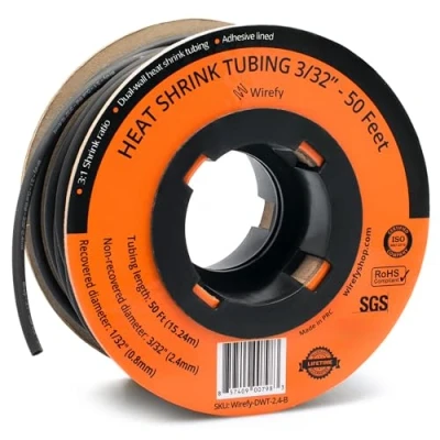 Afbeelding van Wirefy Krimpkous Rol 2,4mm 3:1 Dubbelwandige Kabel Met Zelfklevende Voering Thermische Slang Zwart van 15 m