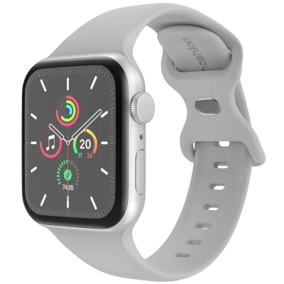 Afbeelding van Apple Watch Siliconen+ bandje Grijs Geschikt voor Series 1/2/3/4/5/6/7/8/9/10/SE/Ultra/Ultra 2 (44/45/46/49 mm) Fog Maat M/L