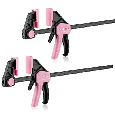 Afbeelding van WORKPRO 12 Inch/300mm set met roze schroefklemmen, 17 Inch/440mm spreader, snelle ontgrendeling en eenhandige klem, ideaal voor houtbewerking doe het zelf projecten, 2 stuks