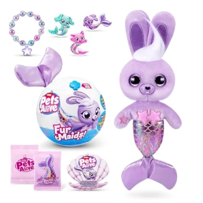 Afbeelding van Pets Alive Furmaids by ZURU Zeemeermin Pluche Interactieve Lights Geluiden Meisjes Speelgoed (Purple Bunny)