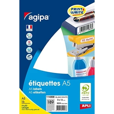 Afbeelding van agipa universele etiketten, 97,5 x 68 mm, wit
