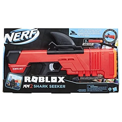Afbeelding van NERF Roblox MM2: Shark Seeker Dart Blaster, haaienvin action, 3 Mega darts, code voor het vrijschakelen van een virtueel in game item