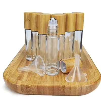 Afbeelding van COSIDEA 18 stks 10ml bamboe roller flessen Met cap voor essentiële oliën leeg glas roll on parfum fles (Clear)