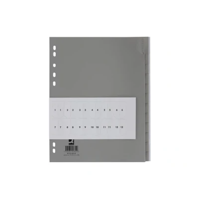 Afbeelding van Q connect Neutrale Tabbladen, A4, Pp, 12 Tabs, Grijs Tabbladen