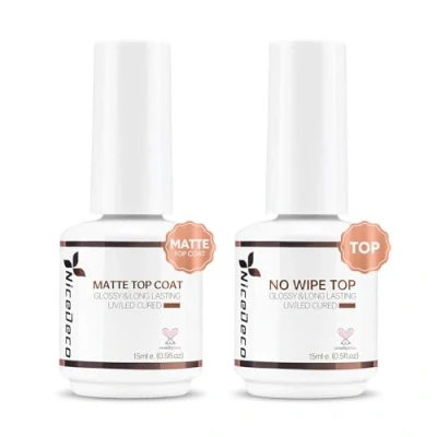 Afbeelding van Nicedeco 15ML No Wipe Top Coat Semipermanentes en Mate Duurzaam thuis DIY Nagel Salon Kwaliteit 2PCS Nagellak Kit voor Pedicure Manicure UV/LED