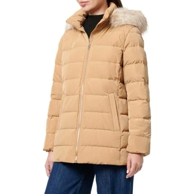 Afbeelding van Tommy Hilfiger Dames HERITAGE DOWN TYRA JKT MET FUR WW0WW43600, Puffer Jacket, Khaki, XXS, Kaki (Klassiek Kaki), XXS