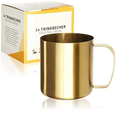 Afbeelding van Robin Goods® RVS drinkbeker goudkleurig hoogwaardige mok campingmok breukvast en BPA vrij (1 stuk goudkleurig)