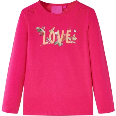 Afbeelding van Kindershirt met lange mouwen love print 128 felroze