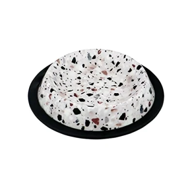 Afbeelding van Duvoplus Drinkbak Hond Eetkom Deco Fix Terrazzo Look 2100ml Xl 32,3x32,3x6,1cm Wit 1st