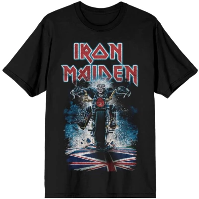 Afbeelding van Iron Maiden Eddie Biker T shirt zwart S Katoen Heren Band merch, Bands, Duurzaamheid