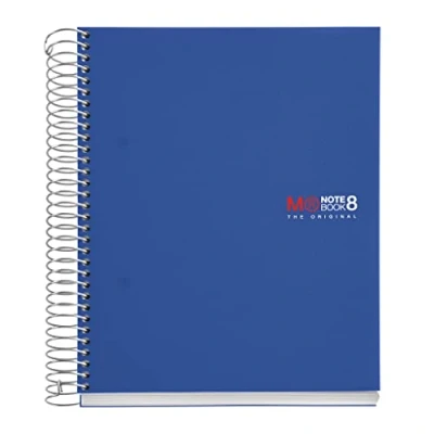 Afbeelding van Miquelrius Notitieboeken A5 The Original Notebook, 8 gekleurde strepen, ondoorzichtige polypropyleen omslag, formaat (148 x 210 mm), 2 gaats perforatie, 200 vellen met 70 g/m², raster 5 mm, blauw
