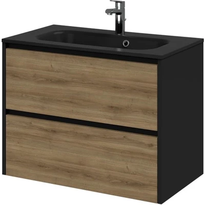 Afbeelding van TIGER Badkamermeubel Reverse 80 cm mineraalmarmer wastafel eiken zwart mat